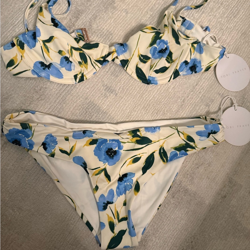 Floral Bikini Set with Blue and Green Accents